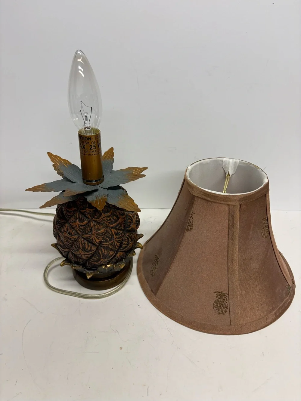 Brown Pineapple Accent Table Lamp With Embroidered Silk Shade